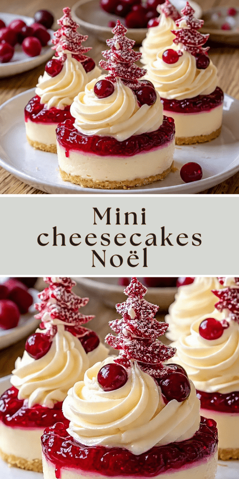 Mini cheesecakes Noël avec base biscuitée, fruits rouges et chantilly vanille