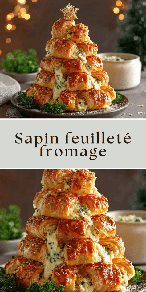 Sapin feuilleté fromage croustillant avec herbes fraîches et dorure brillante