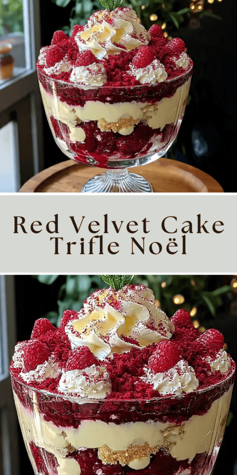 Red Velvet Cake Trifle Noël en verrine avec crème vanille, fruits rouges et miettes de gâteau