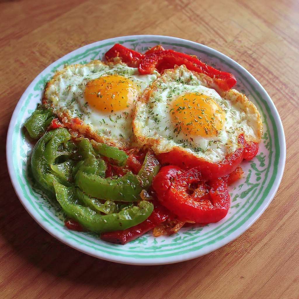 Œufs au plat aux poivrons fondants cuits à la poêle façon méditerranéenne