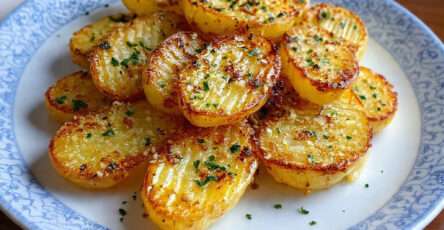 Frites de pommes de terre au parmesan croustillantes au four dorées et parsemées de persil frais