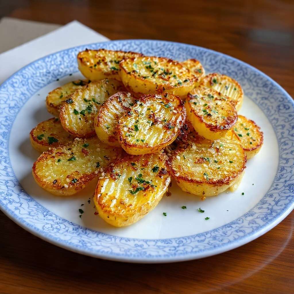 Frites de pommes de terre au parmesan croustillantes au four dorées et parsemées de persil frais
