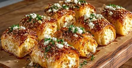 Feuilletés feta miel croustillants dorés au four avec graines de sésame