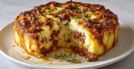 Gratin pomme de terre viande hachée doré et fondant au fromage