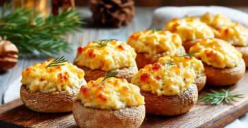 Champignons farcis au fromage gratinés au four, dorés et fondants