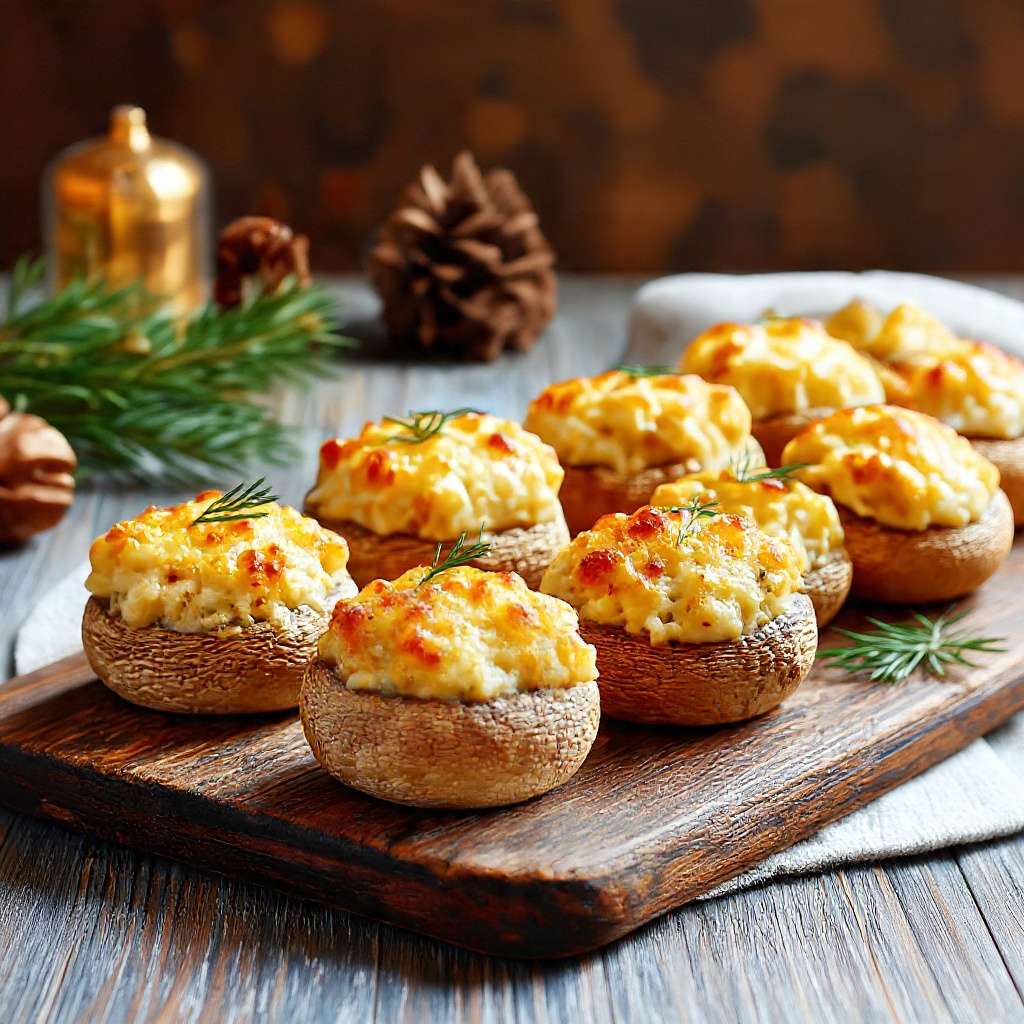 Champignons farcis au fromage gratinés au four, dorés et fondants