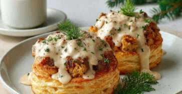 Vol-au-vent chapon morilles truffe nappé de crème onctueuse et truffe noire