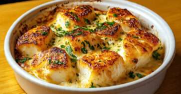 Gratin cabillaud crémeux fromage doré au four avec sauce onctueuse