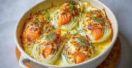 Gratin d’endives au saumon gratiné au fromage avec touche de citron