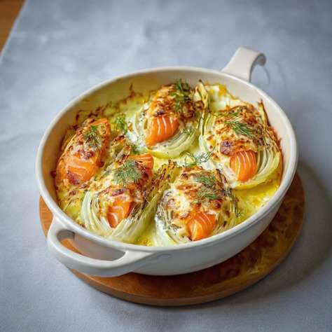 Gratin d’endives au saumon gratiné au fromage avec touche de citron