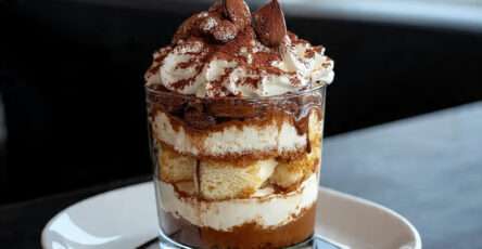 Verrine tiramisu chocolat café avec crème mascarpone et cacao