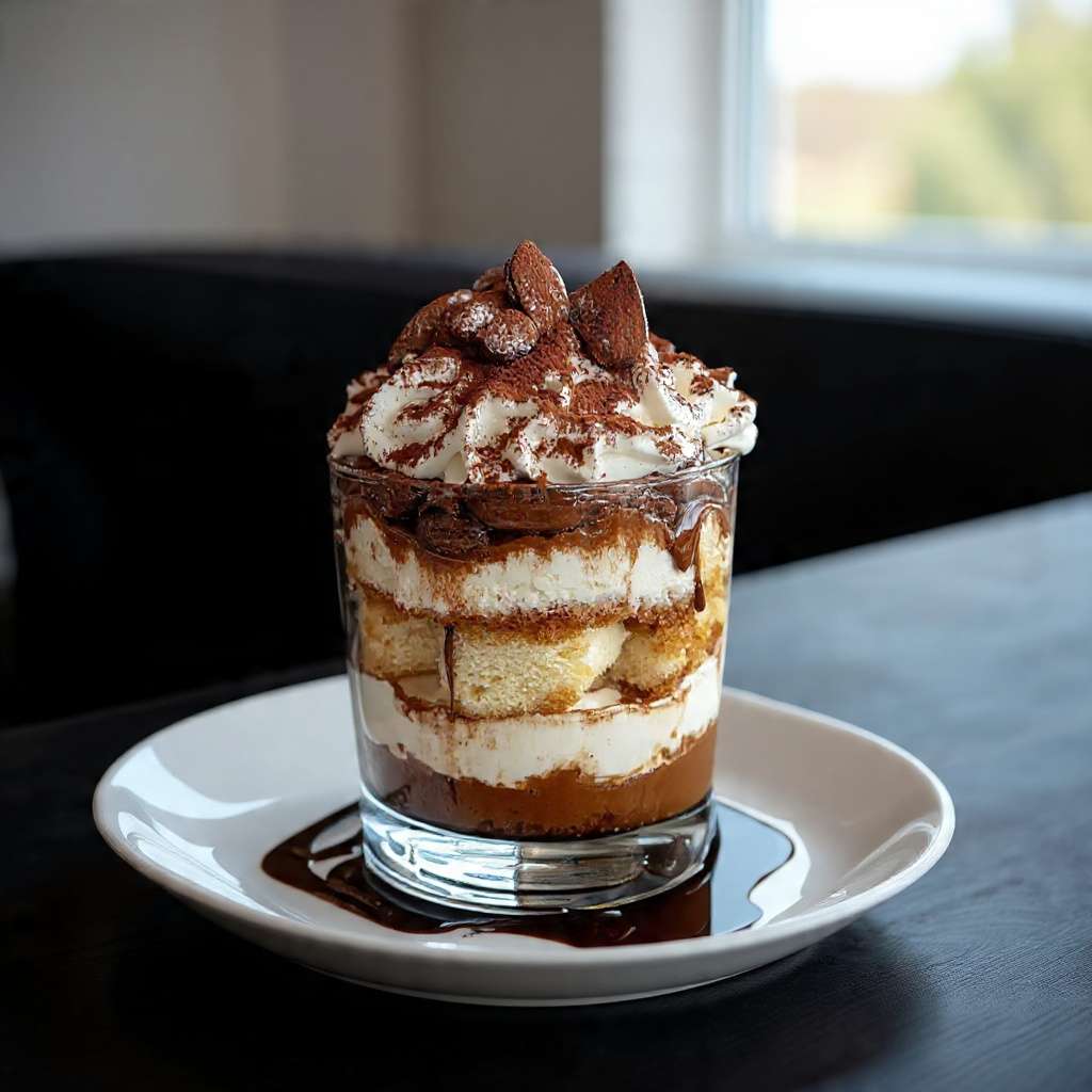 Verrine tiramisu chocolat café avec crème mascarpone et cacao