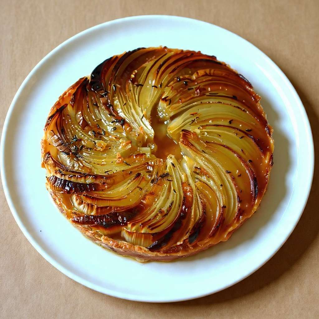 Tatin d’endives au chèvre caramélisée au miel avec pâte feuilletée dorée