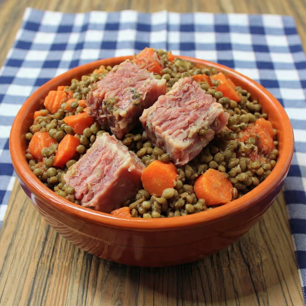 Lentilles aux carottes et porc mijotées façon petit salé traditionnel