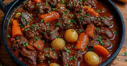 Bœuf mijoté aux carottes et pommes de terre façon grand-mère en cocotte