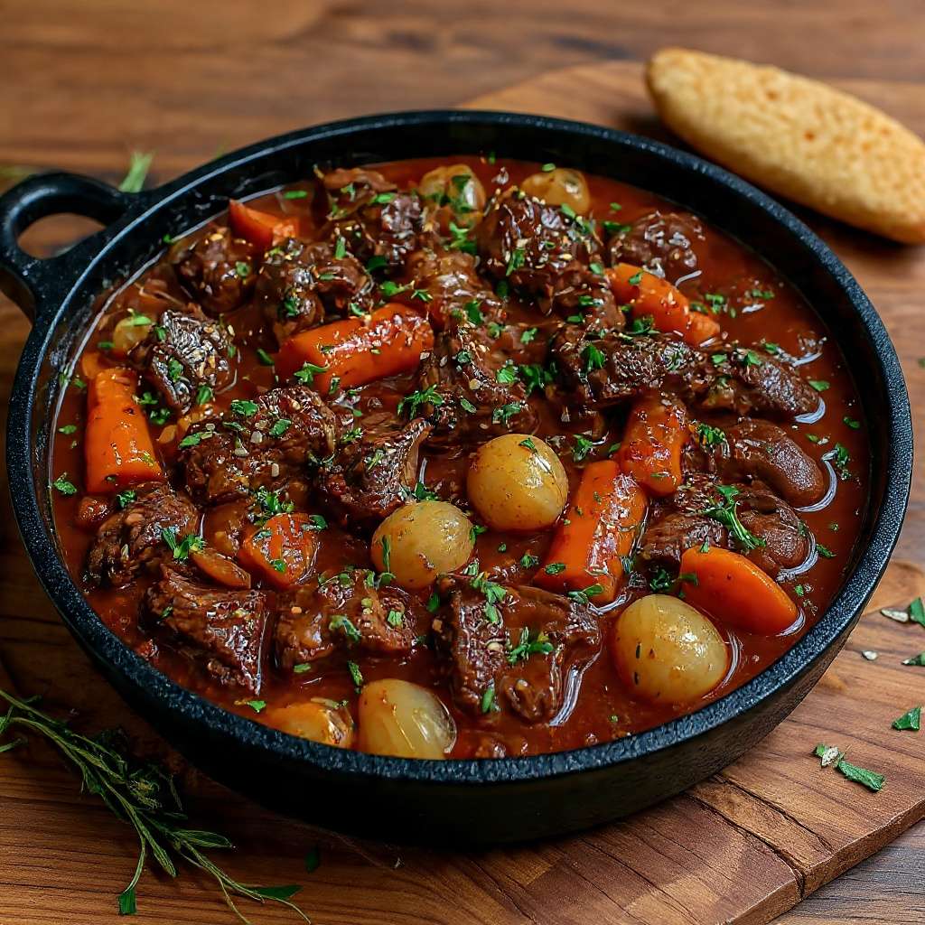 Bœuf mijoté aux carottes et pommes de terre façon grand-mère en cocotte
