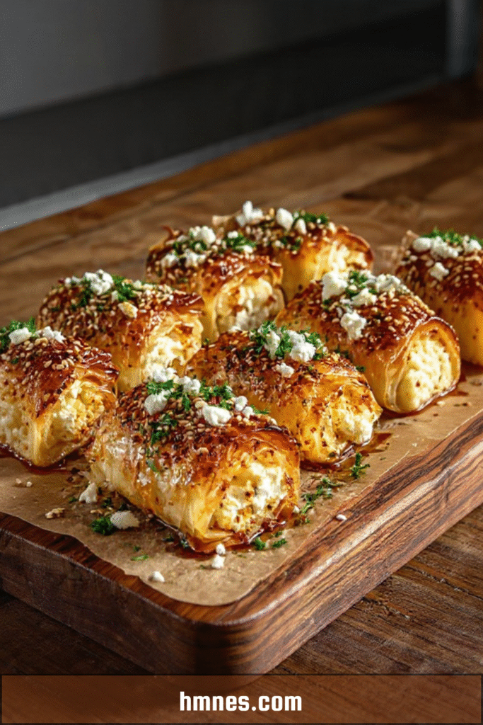 Feuilletés feta miel croustillants dorés au four avec graines de sésame