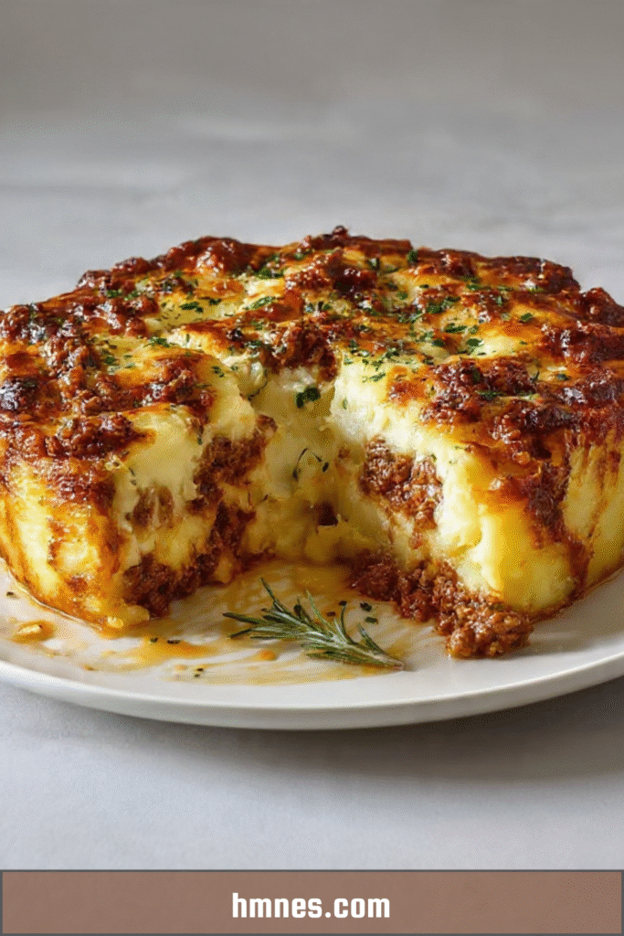Gratin pomme de terre viande hachée doré et fondant au fromage