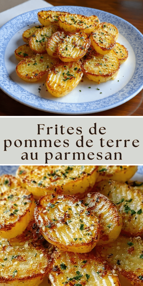 Frites de pommes de terre au parmesan croustillantes au four dorées et parsemées de persil frais