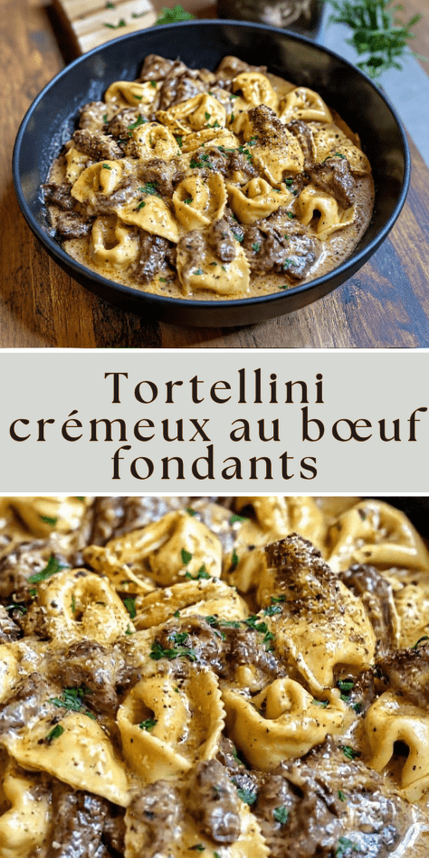 Tortellini crémeux au bœuf servis avec sauce onctueuse et parmesan râpé