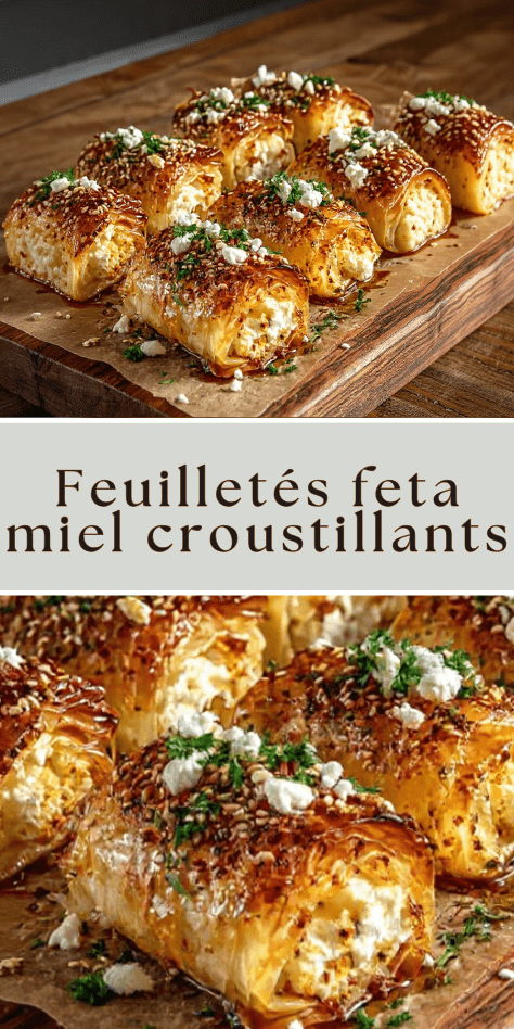 Feuilletés feta miel croustillants dorés au four avec graines de sésame