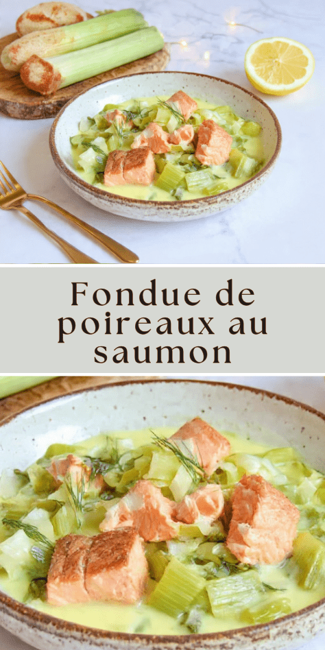 Fondue de poireaux au saumon crémeuse servie chaude avec herbes fraîches