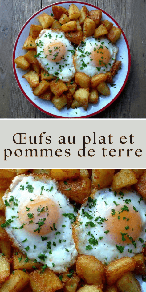Œufs au plat pommes de terre sautées à l’ancienne dorées et croustillantes dans une poêle