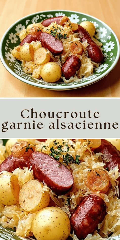 Choucroute garnie alsacienne traditionnelle servie chaude avec saucisses, palette fumée et pommes de terre