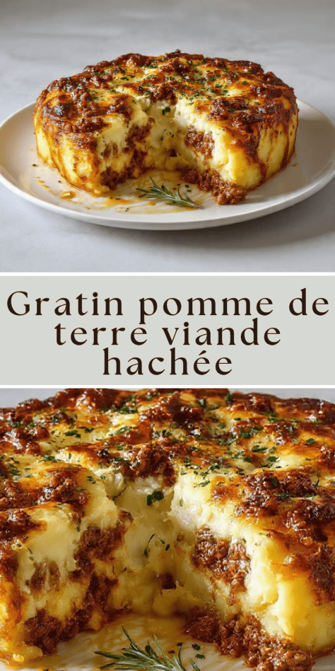 Gratin pomme de terre viande hachée doré et fondant au fromage