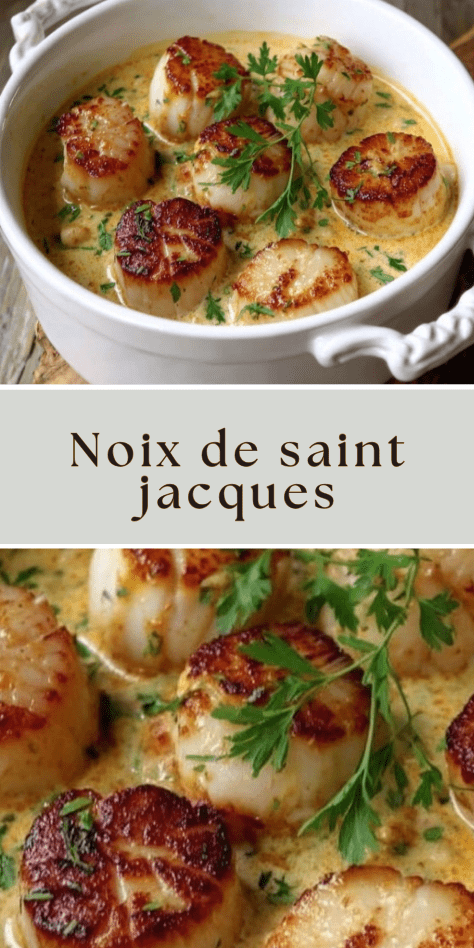 Noix de saint jacques crème persil poêlées avec sauce crémeuse