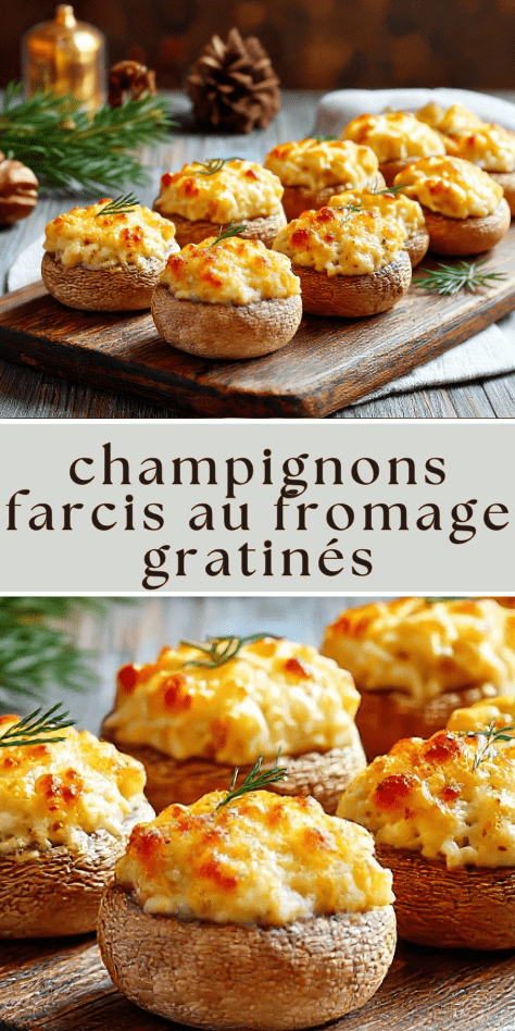 Champignons farcis au fromage gratinés au four, dorés et fondants