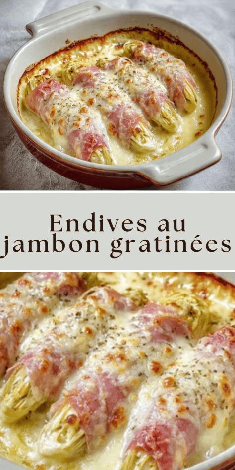 Endives au jambon gratinées à la béchamel et fromage doré