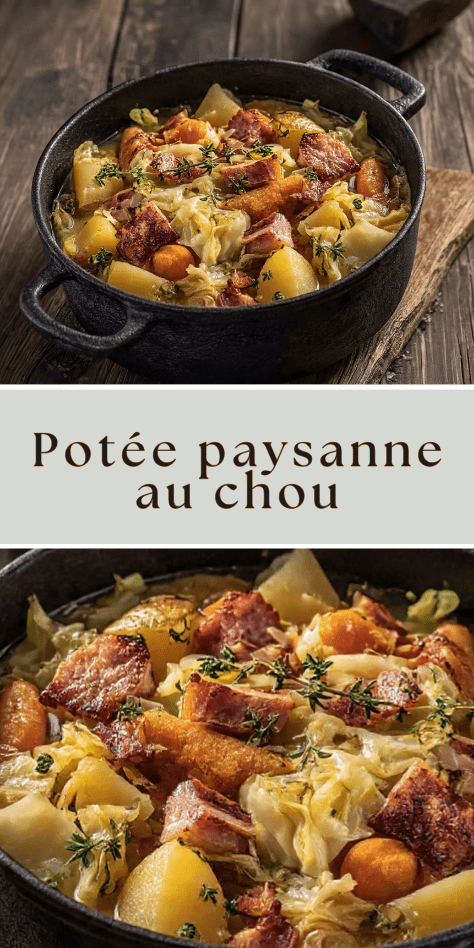 Potée paysanne au chou vert avec légumes racines et lard fumé mijotés