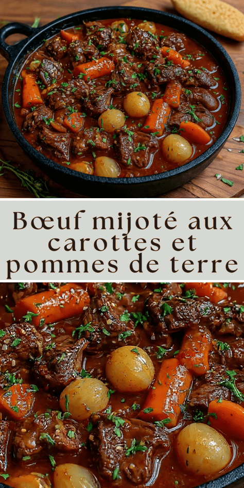 Bœuf mijoté aux carottes et pommes de terre façon grand-mère en cocotte