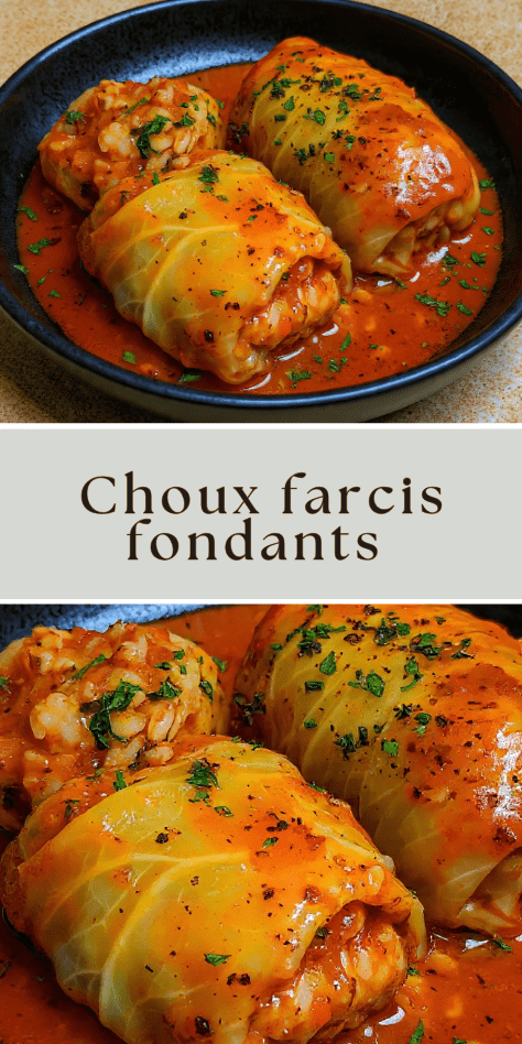 Choux farcis fondants à la sauce tomate maison dans une cocotte