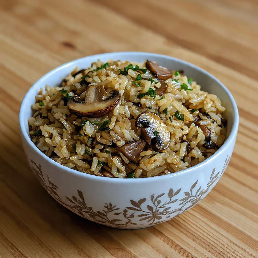 Riz aux champignons persillé fondant au beurre et persil frais
