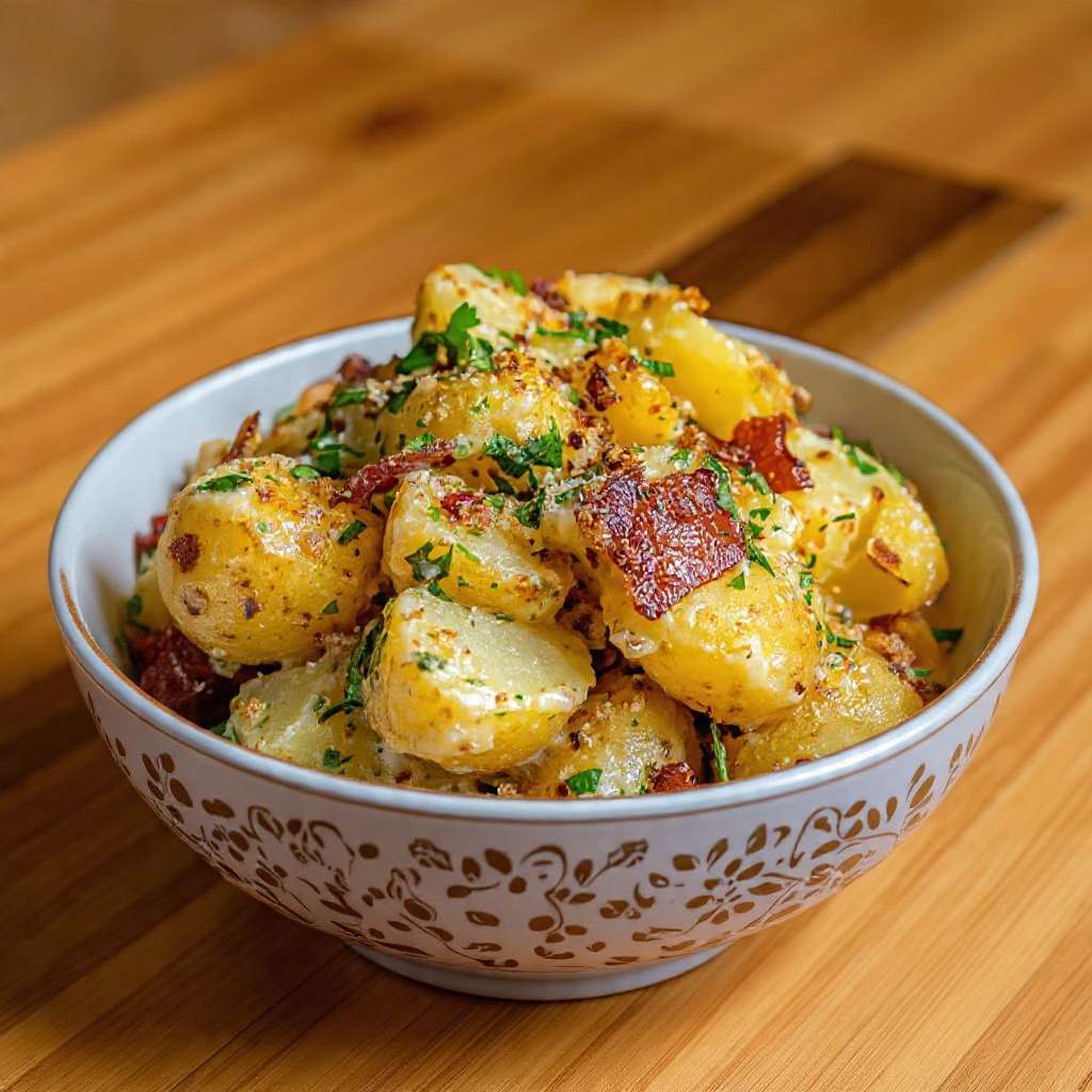 Pommes de terre croustillantes au bacon et persillade dorée au four