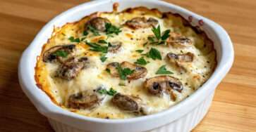 Champignons à la crème gratinés dorés au four avec fromage fondu