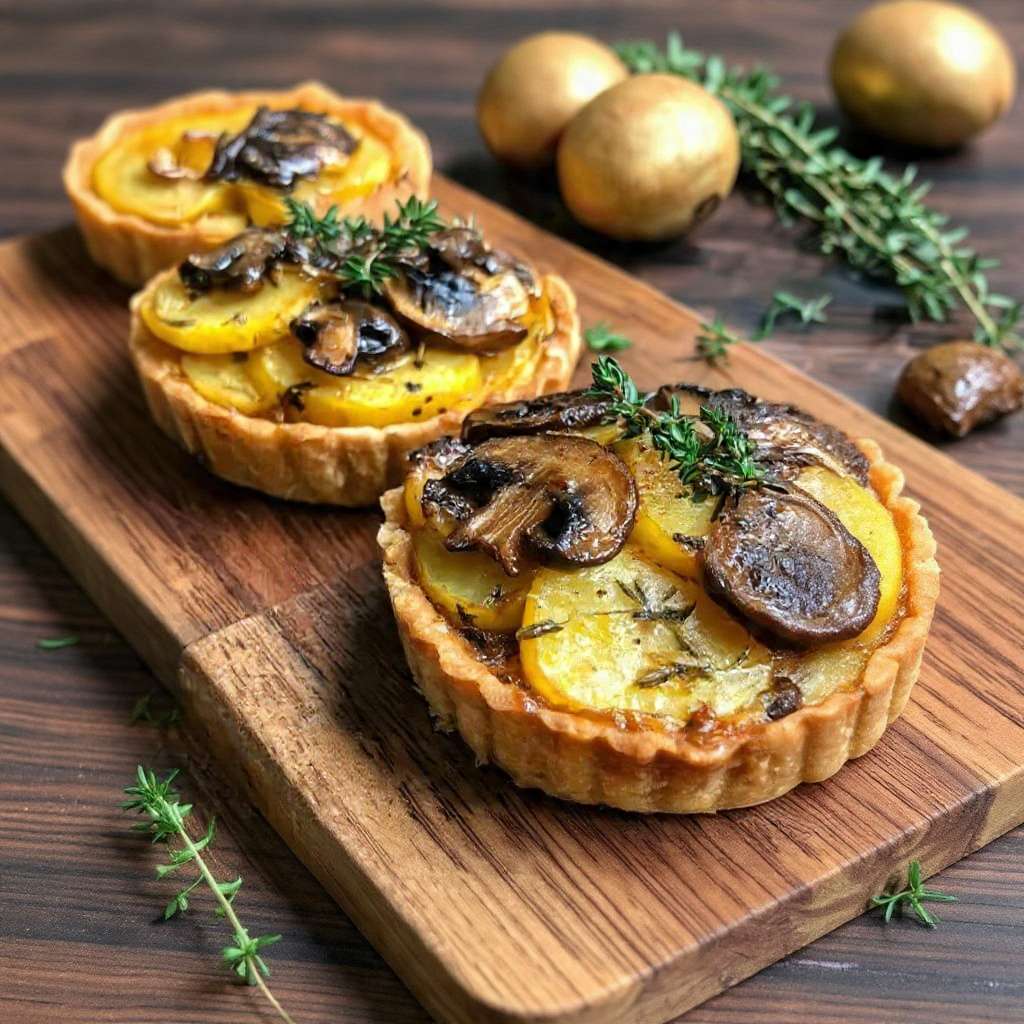 Tartelettes salées pommes de terre et champignons dorés au thym