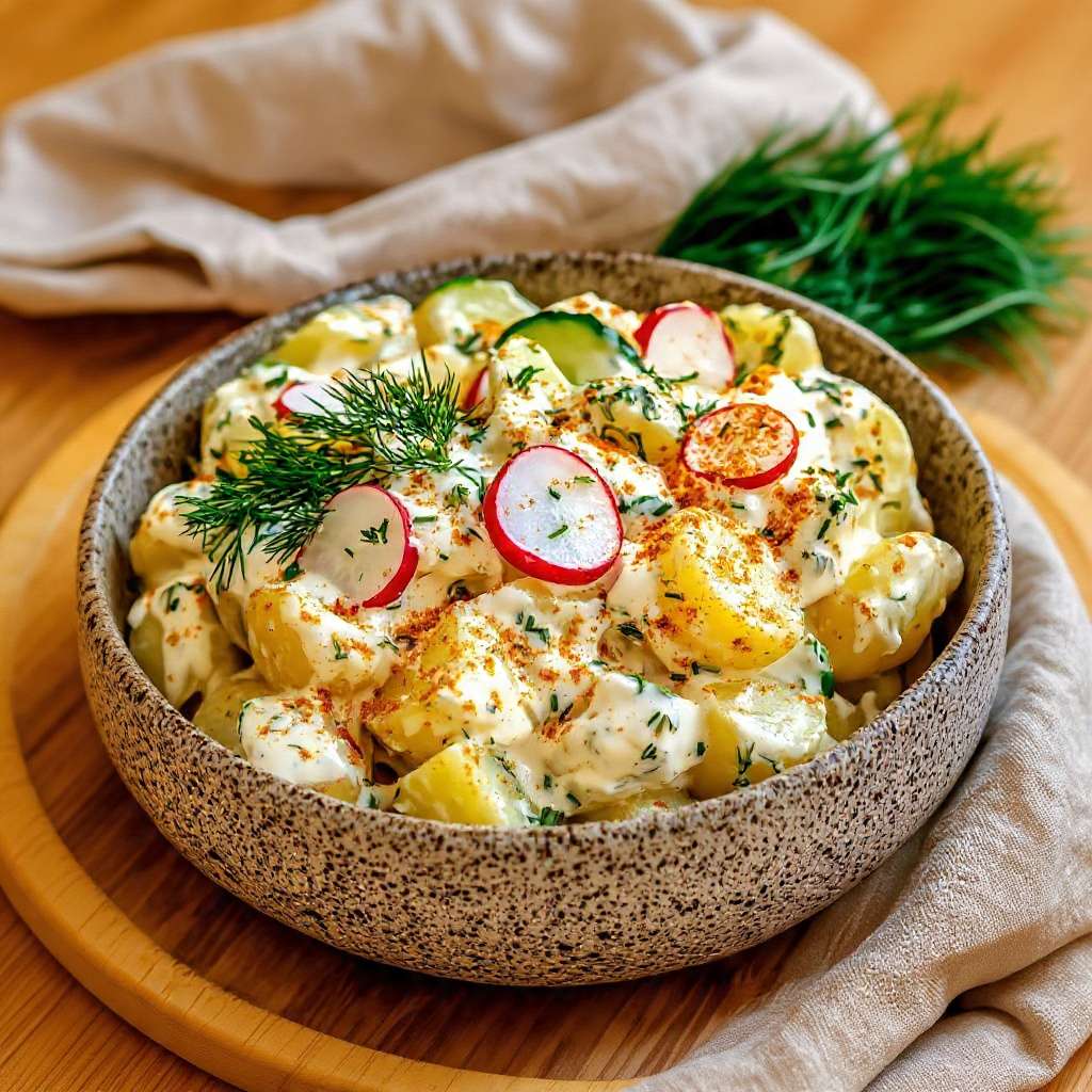 Salade de pomme de terre au yaourt citronné avec radis et aneth frais