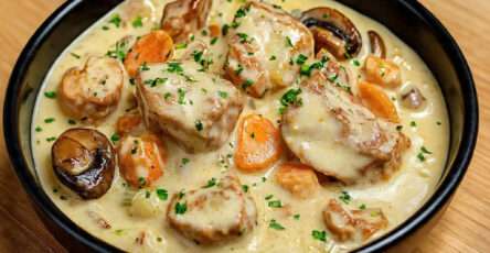 Blanquette de veau crémeuse traditionnelle aux carottes et champignons