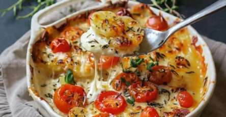 Gratin de pomme de terre tomates et mozzarella doré au four
