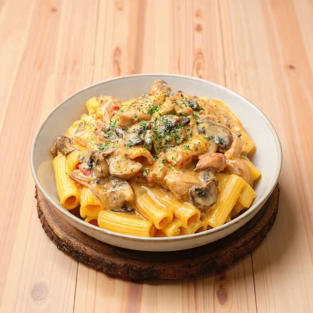 Rigatoni crémeux poulet champignons avec sauce onctueuse
