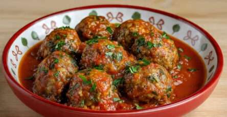 Boulettes de viande nappées de sauce tomate et persil frais