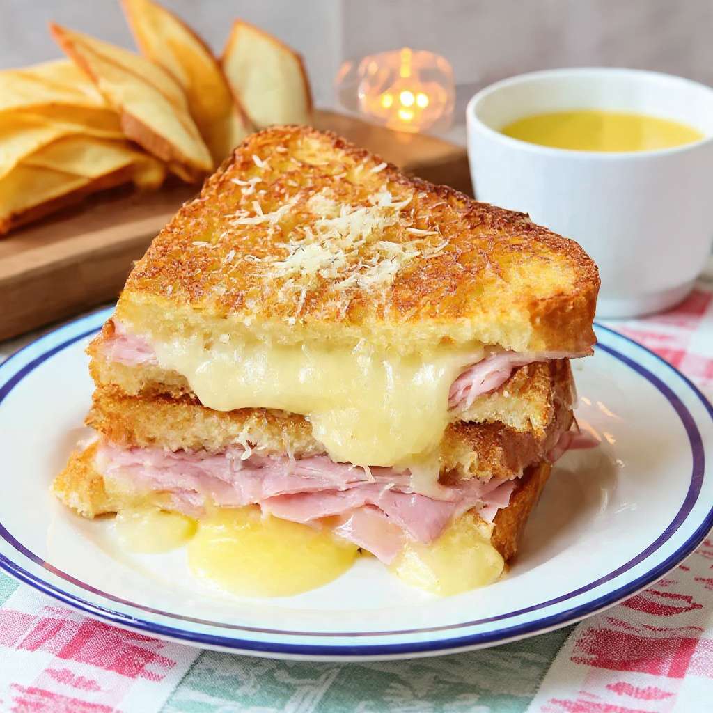 Croque-monsieur classique jambon fromage doré et fondant à la poêle