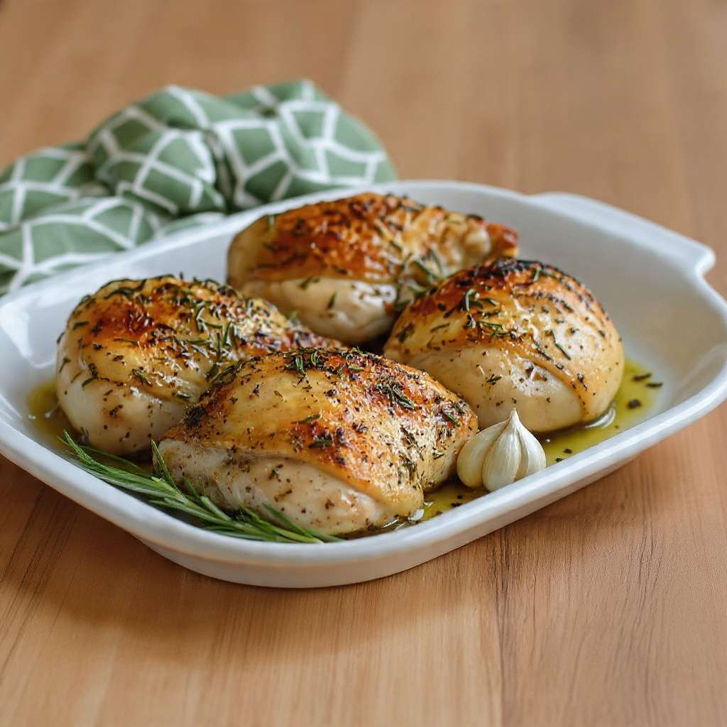 Cuisses de poulet rôties au romarin et à l’ail avec peau croustillante