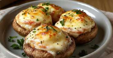 Champignons de Paris farcis jambon fromage gratinés au four avec fromage doré