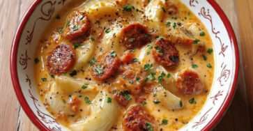 Fondue d’endives au chorizo crémeuse avec rondelles dorées et persil frais