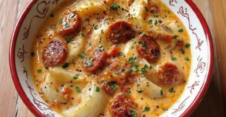 Fondue d’endives au chorizo crémeuse avec rondelles dorées et persil frais