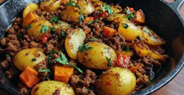 Poêlée de pommes de terre à la viande hachée dorée à la poêle
